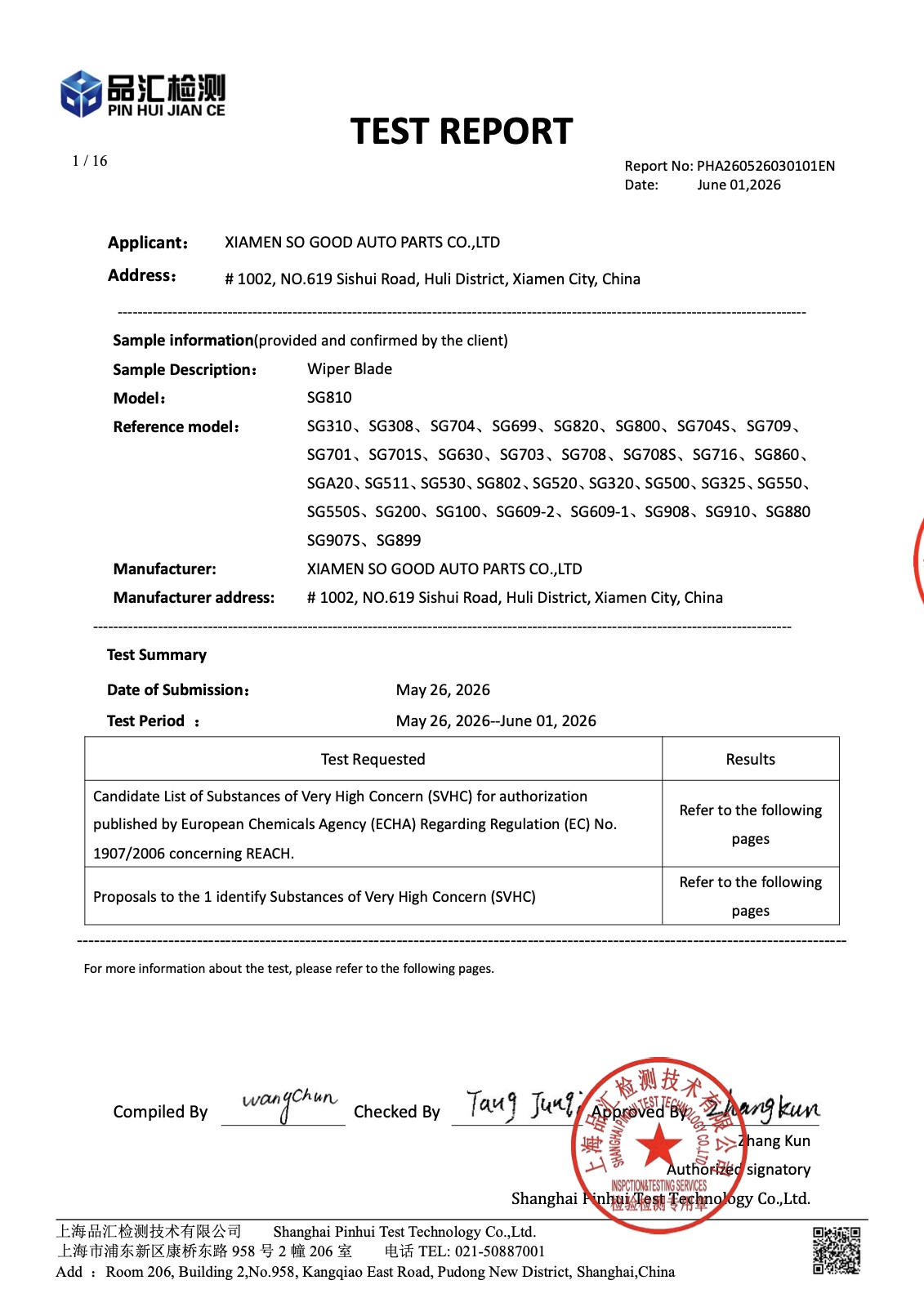 REACH SVHC Test Report — full report