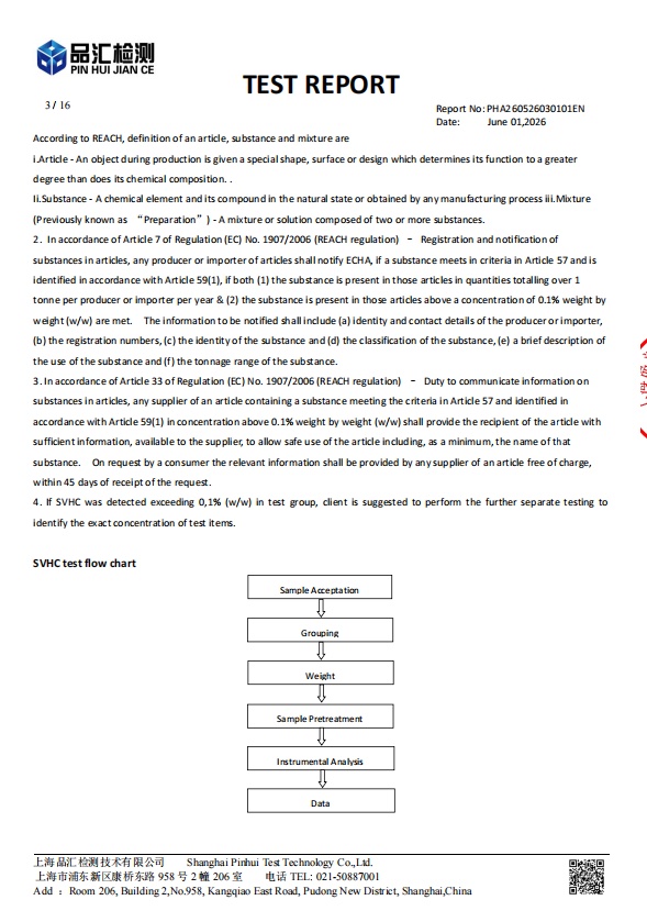 REACH SVHC Test Report — test scope and method